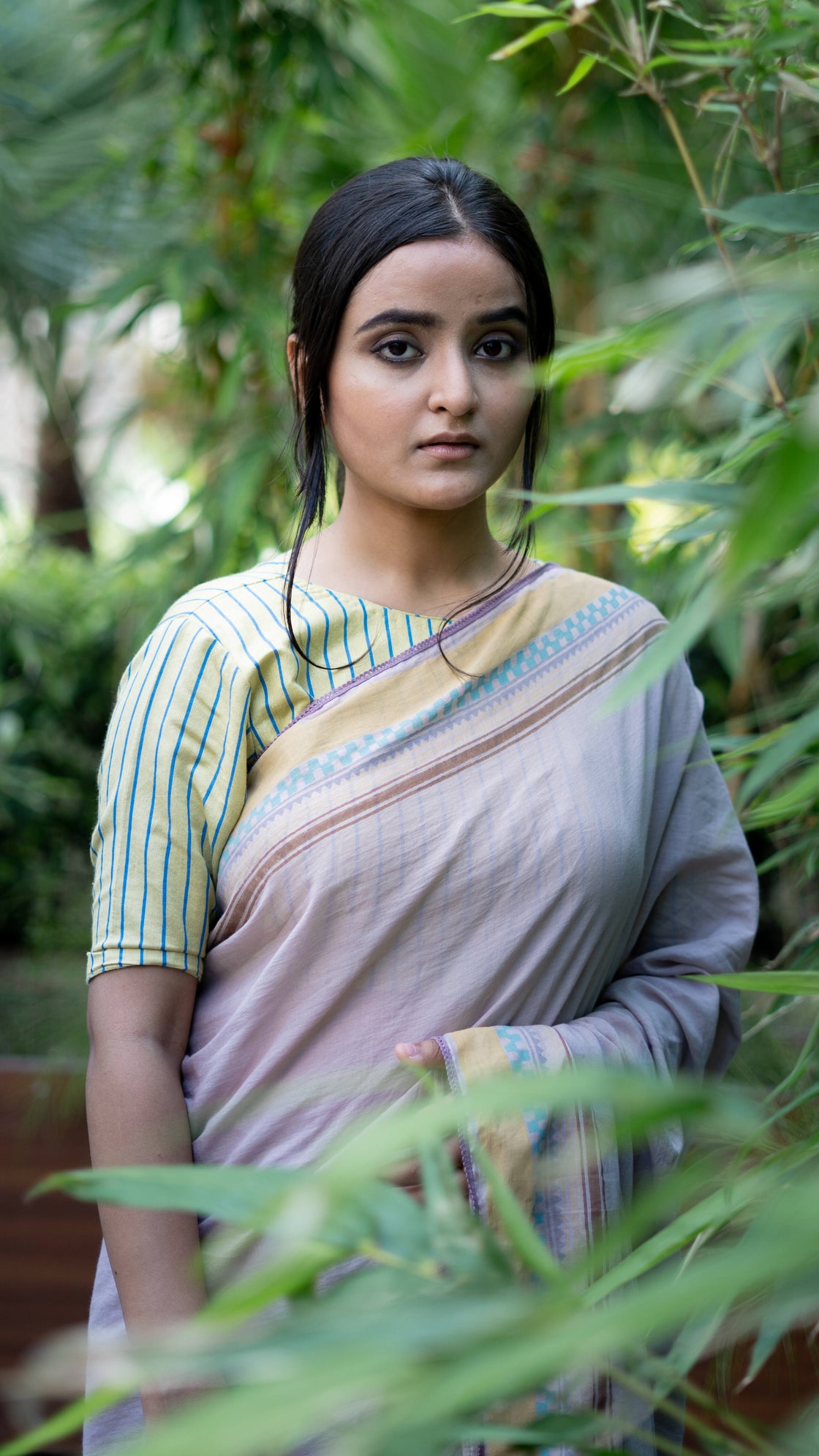 Old rose hand blockprinted cotton saree