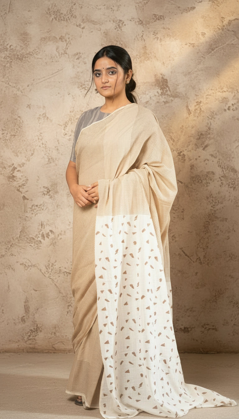 Keya hand blockprinted mulmul saree