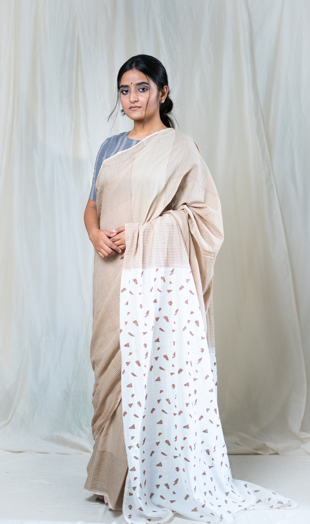 Keya hand blockprinted mulmul saree
