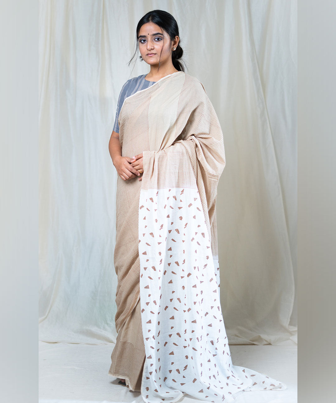 Keya hand blockprinted mulmul saree