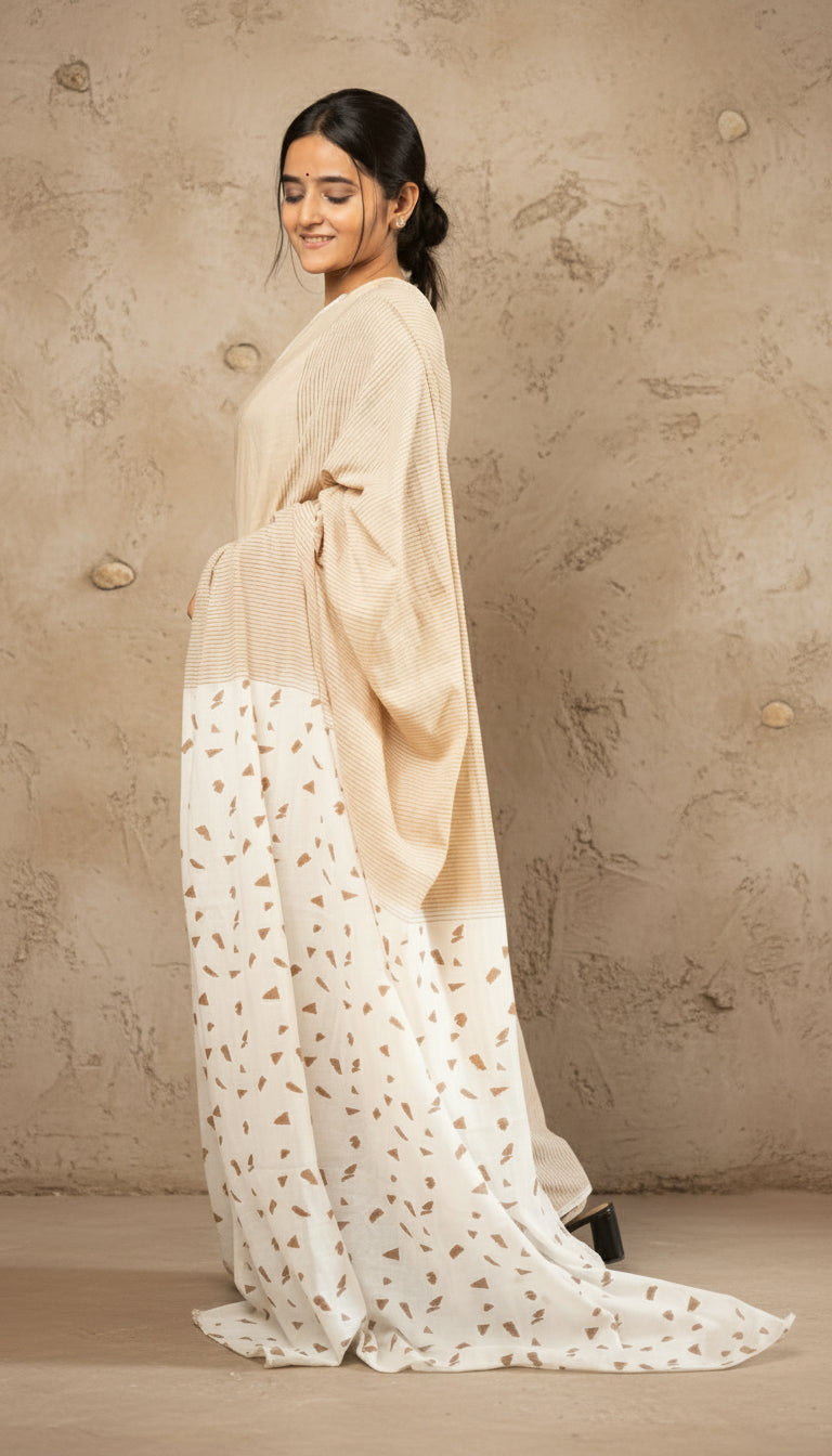 Keya hand blockprinted mulmul saree