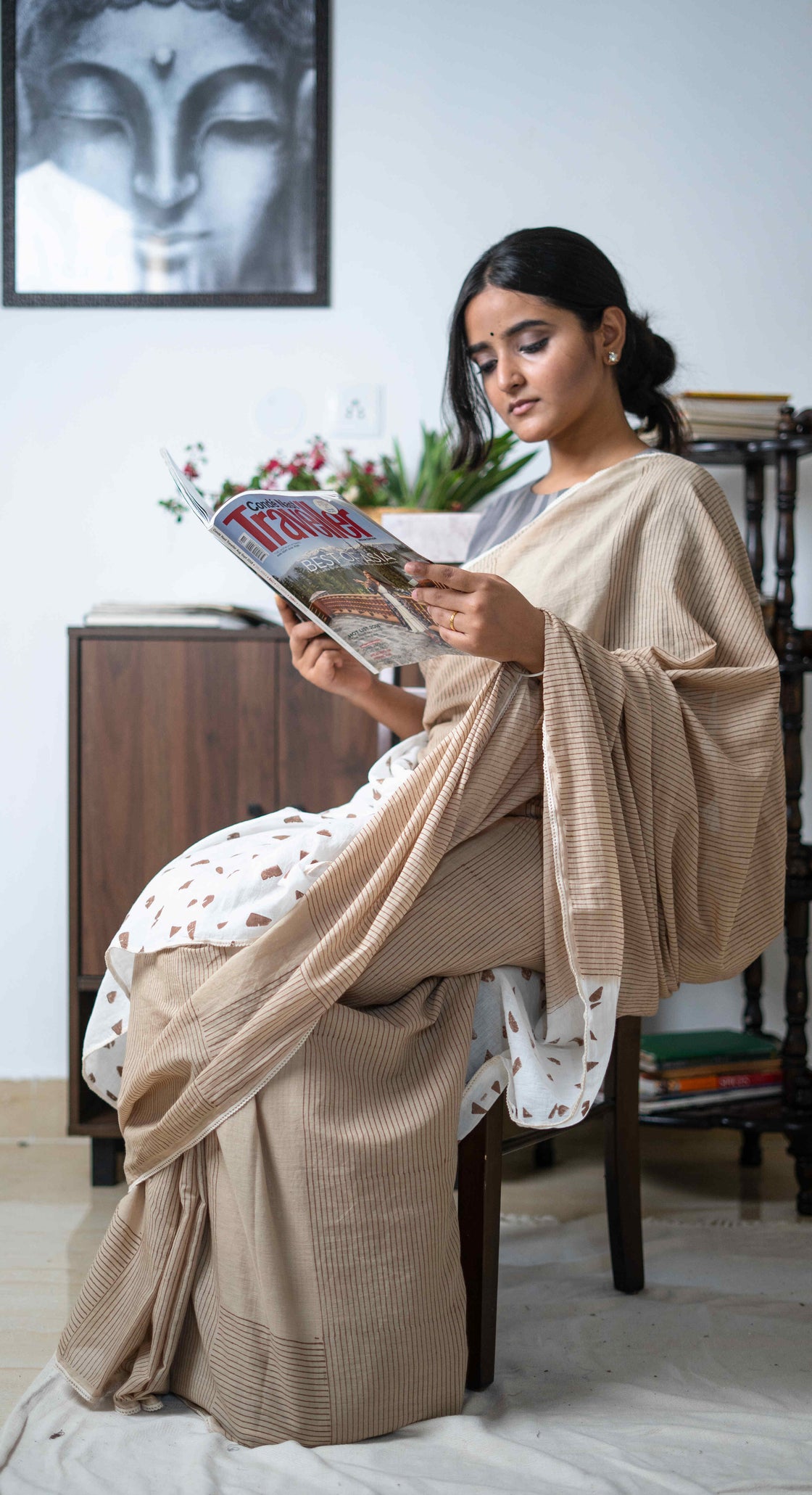 Keya hand blockprinted mulmul saree