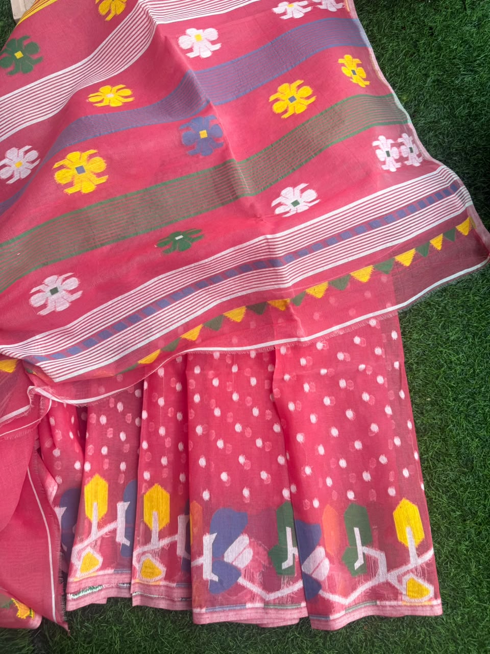 Carrot Red Bengal Jamdani saree
