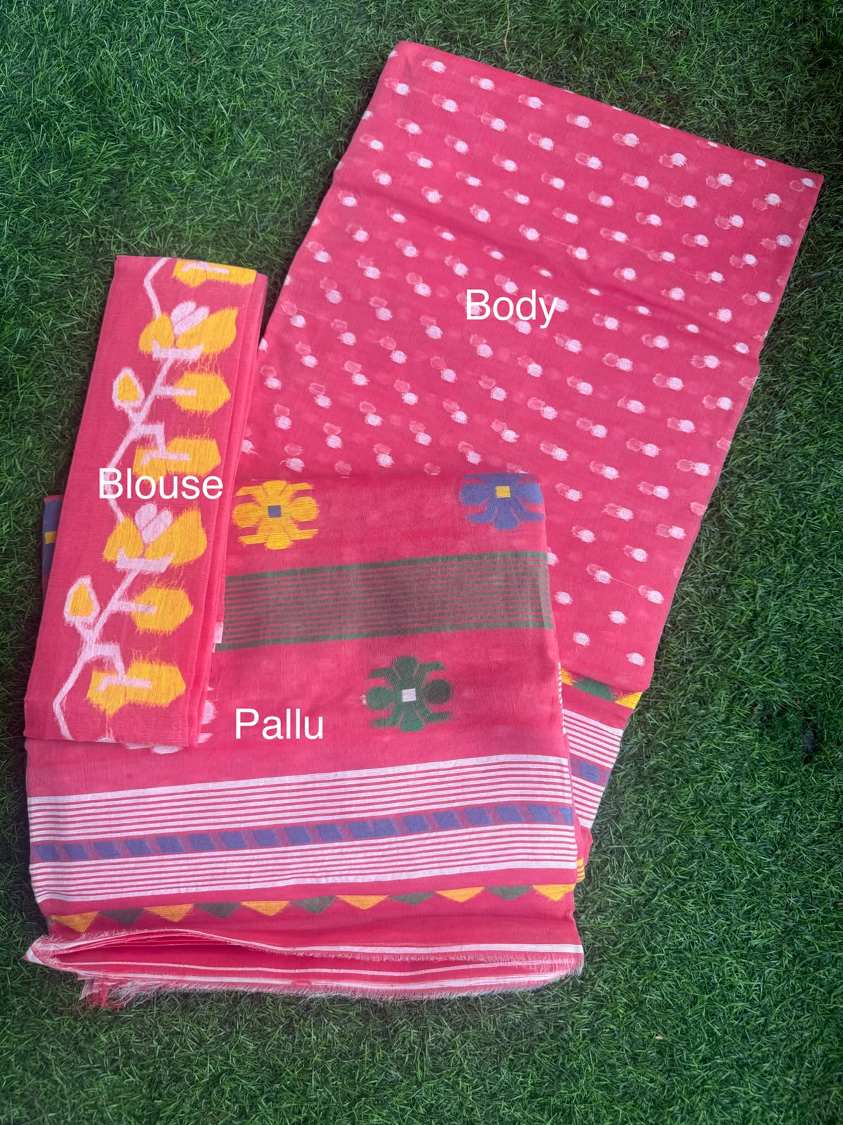 Carrot Red Bengal Jamdani saree