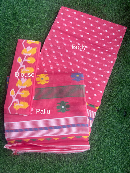 Carrot Red Bengal Jamdani saree