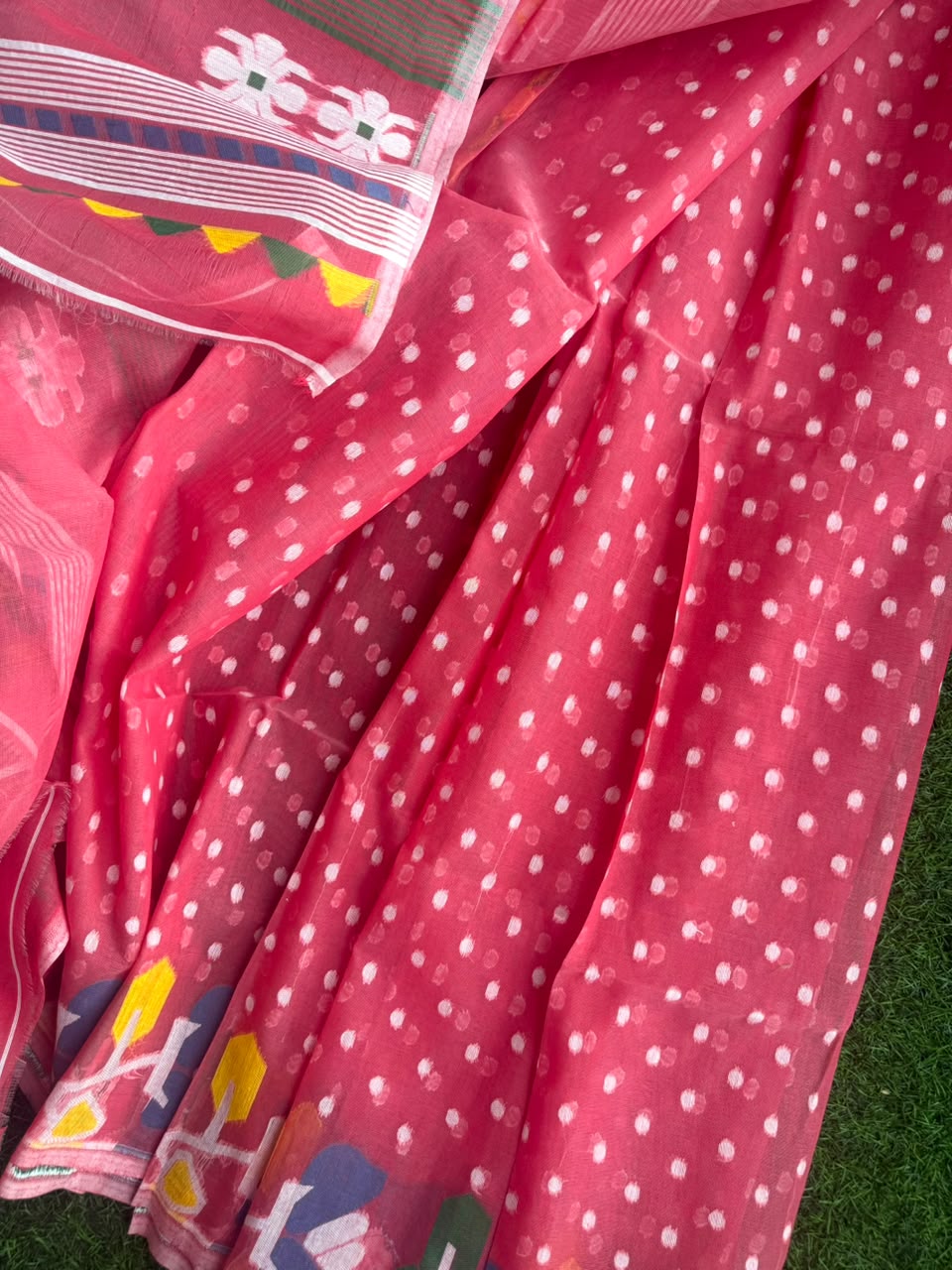 Carrot Red Bengal Jamdani saree