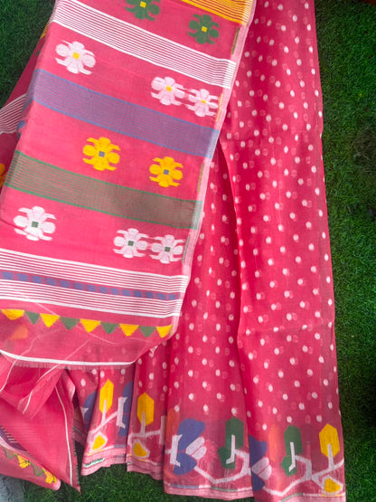 Carrot Red Bengal Jamdani saree