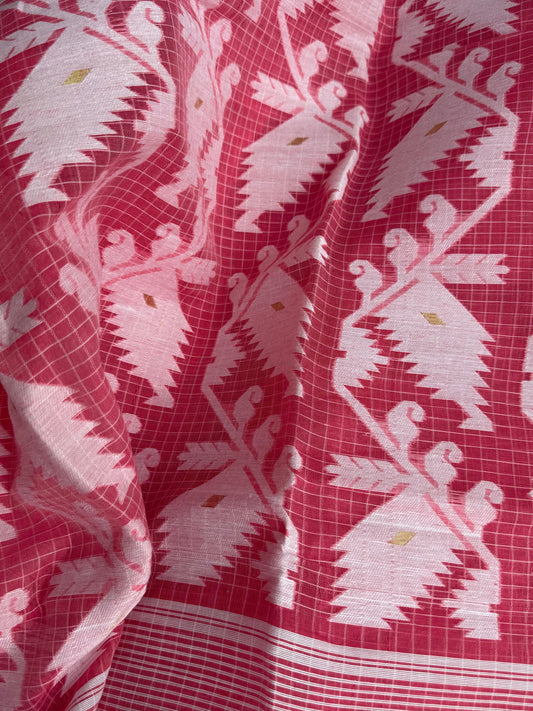 Pink Bengal Jamdani Saree
