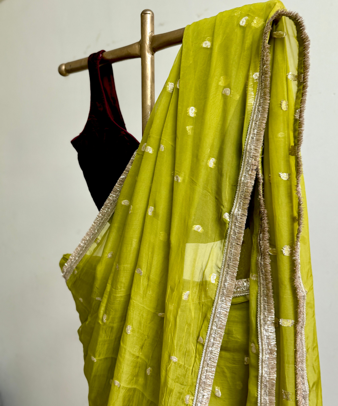 Lime Green Silk Organza Saree