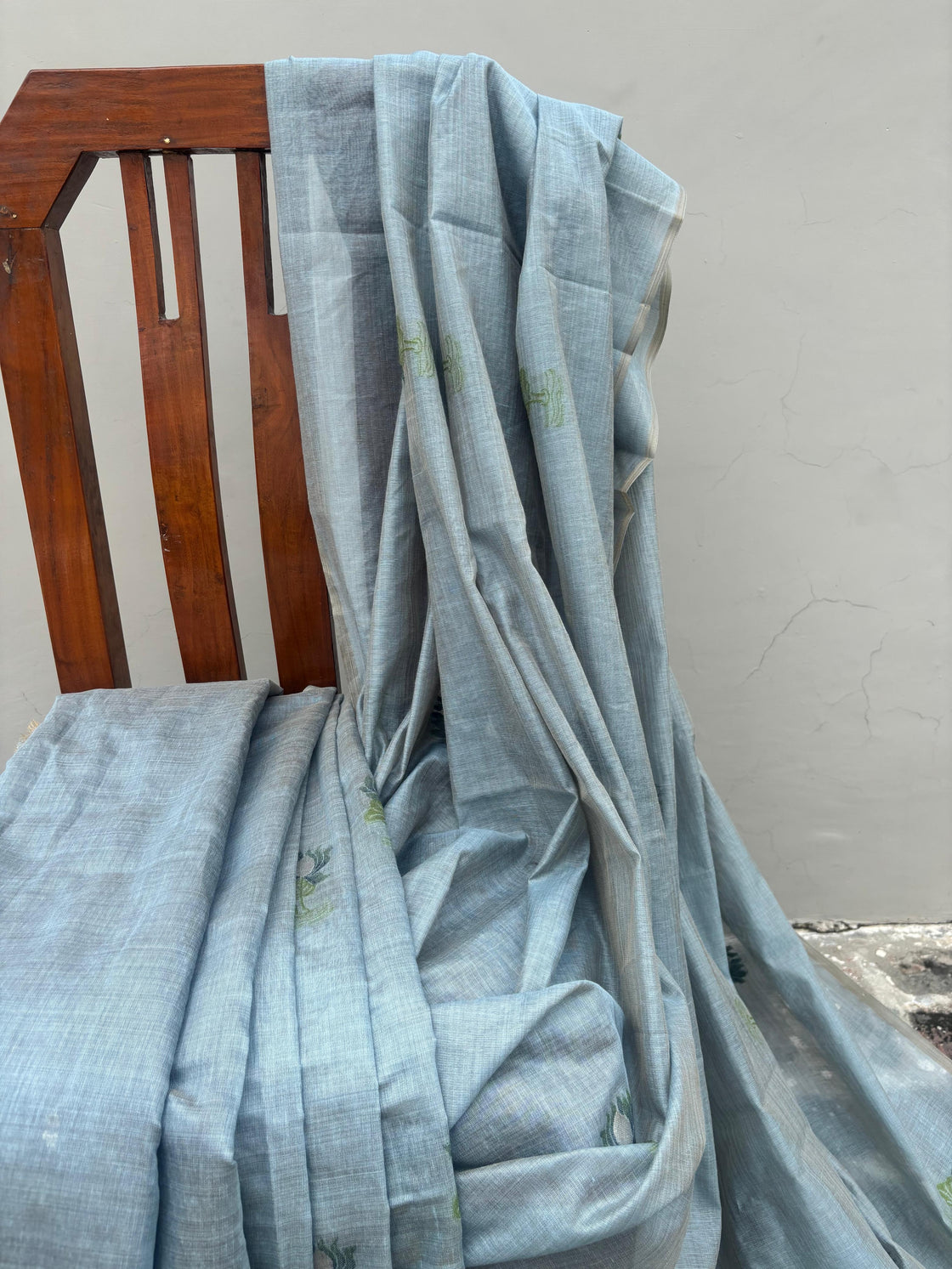 Grey-Blue chanderi cotton lotus saree
