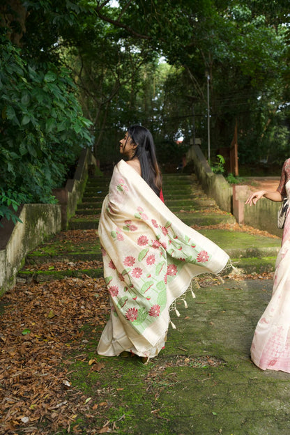 Red lotus chanderi cotton saree