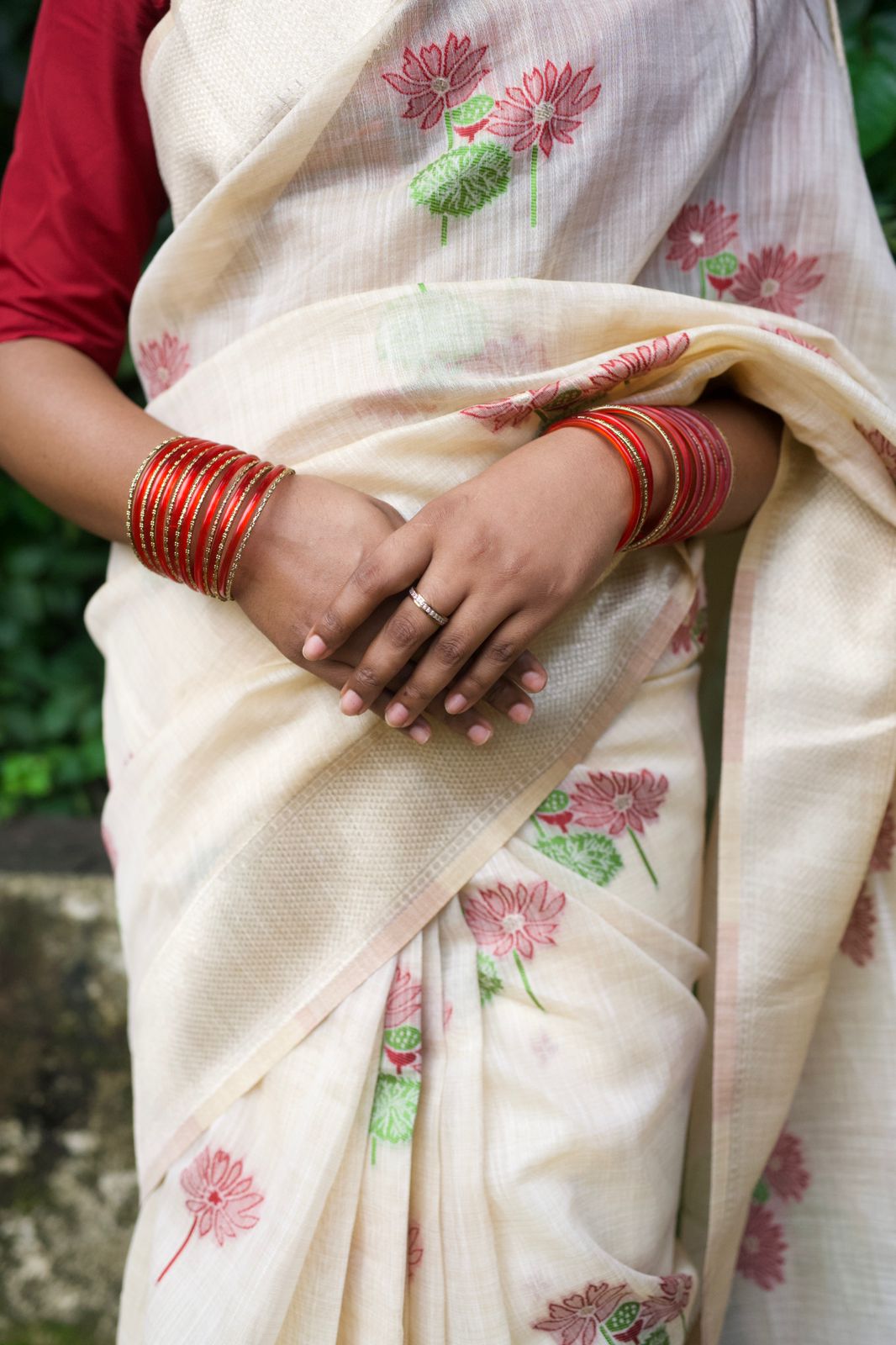 Red lotus chanderi cotton saree
