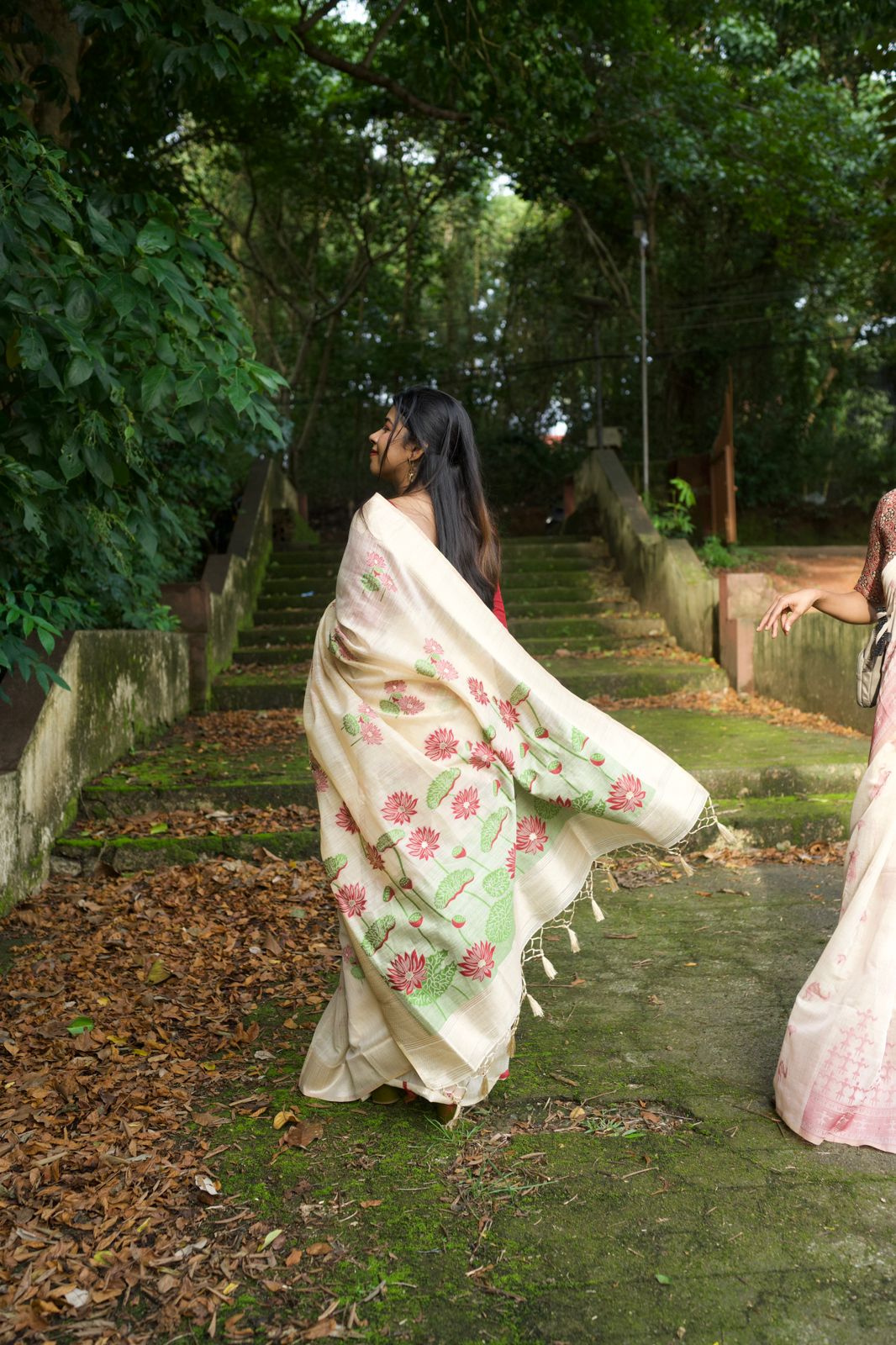 Red lotus chanderi cotton saree