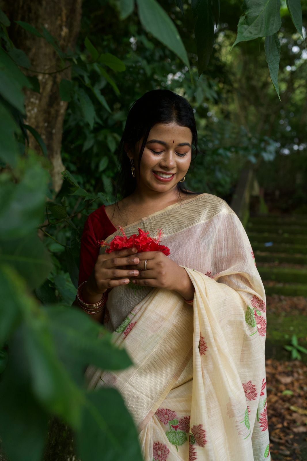 Red lotus chanderi cotton saree