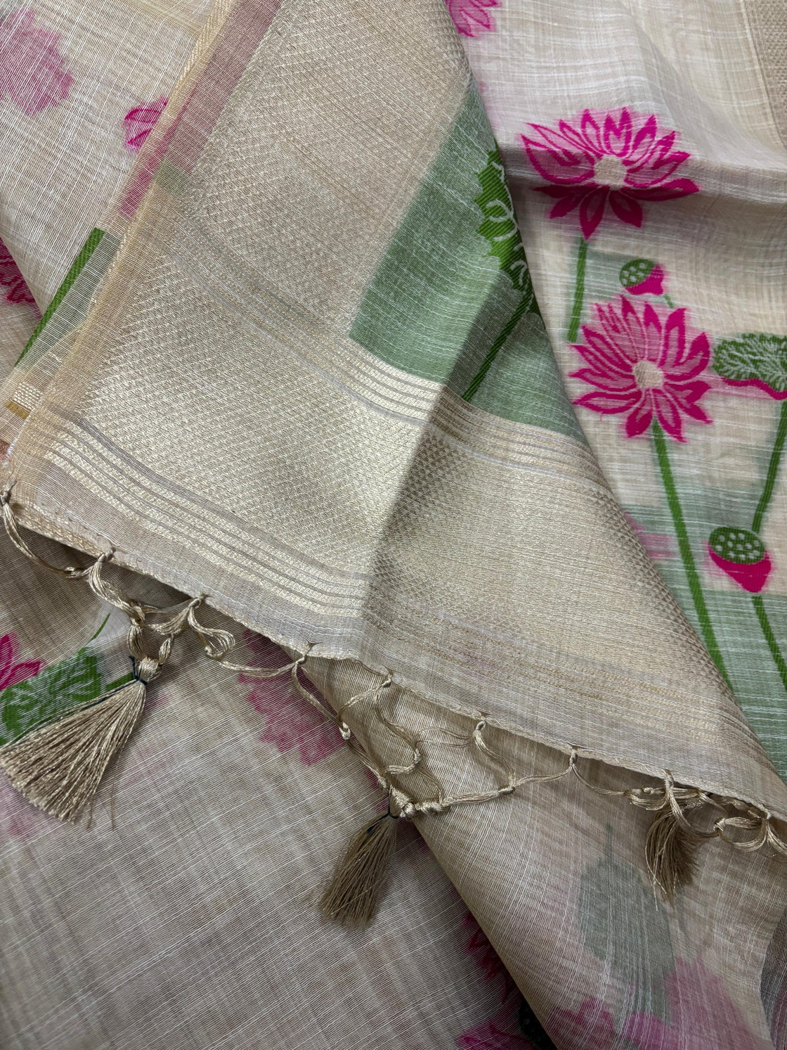 Pink lotus Chanderi cotton saree