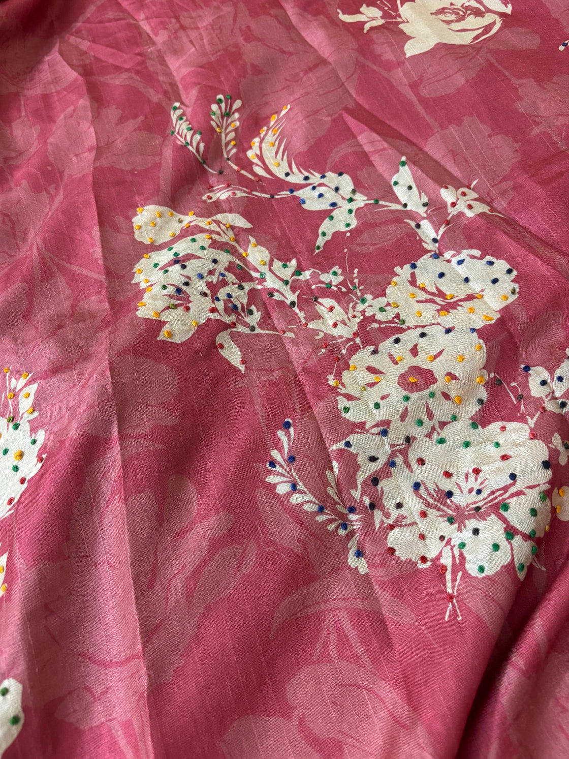 Pink floral French knot saree