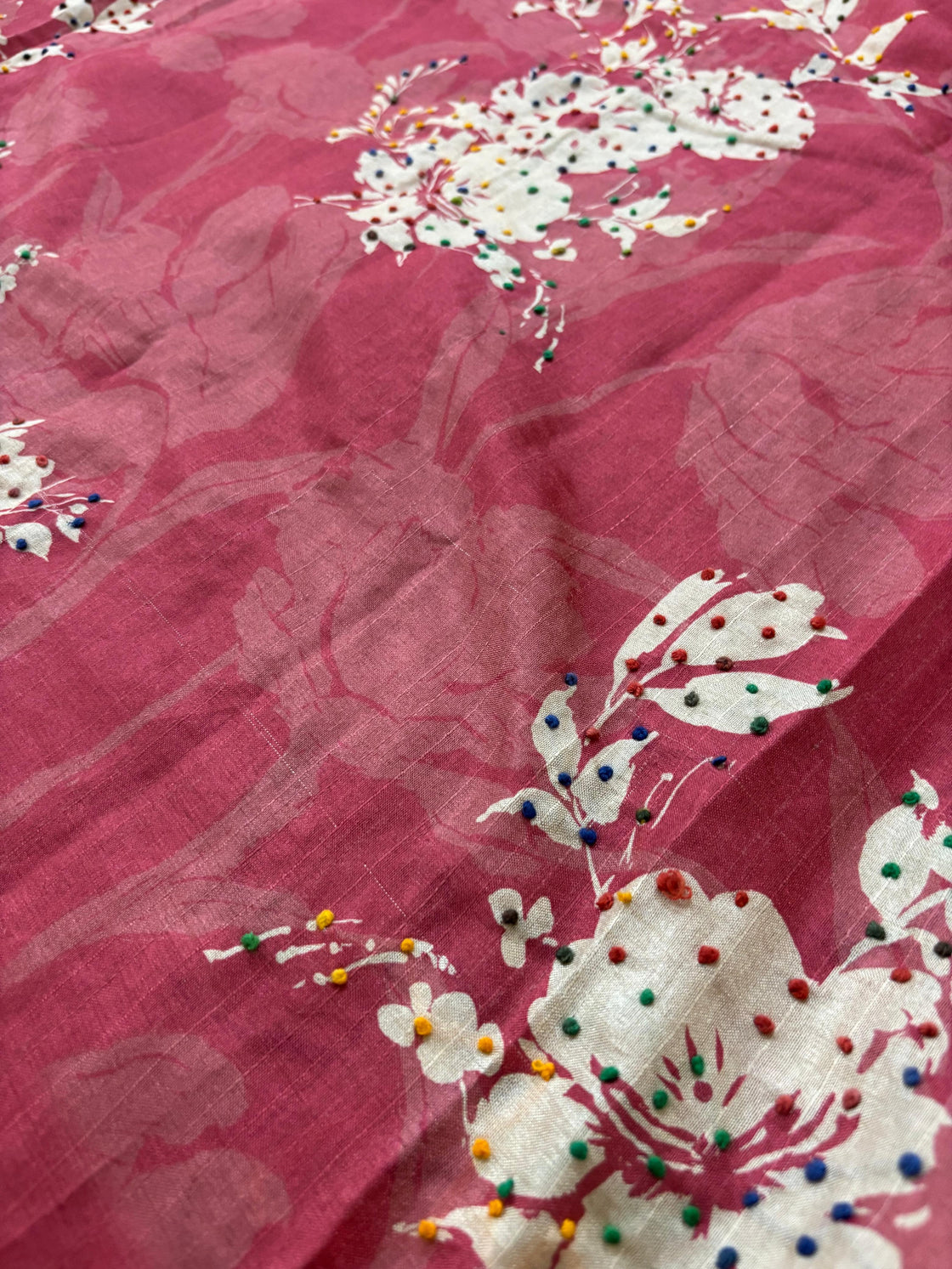 Pink floral French knot saree