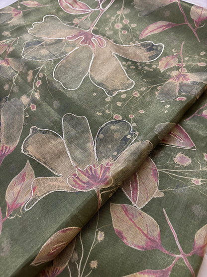 Green abstract tissue silk saree