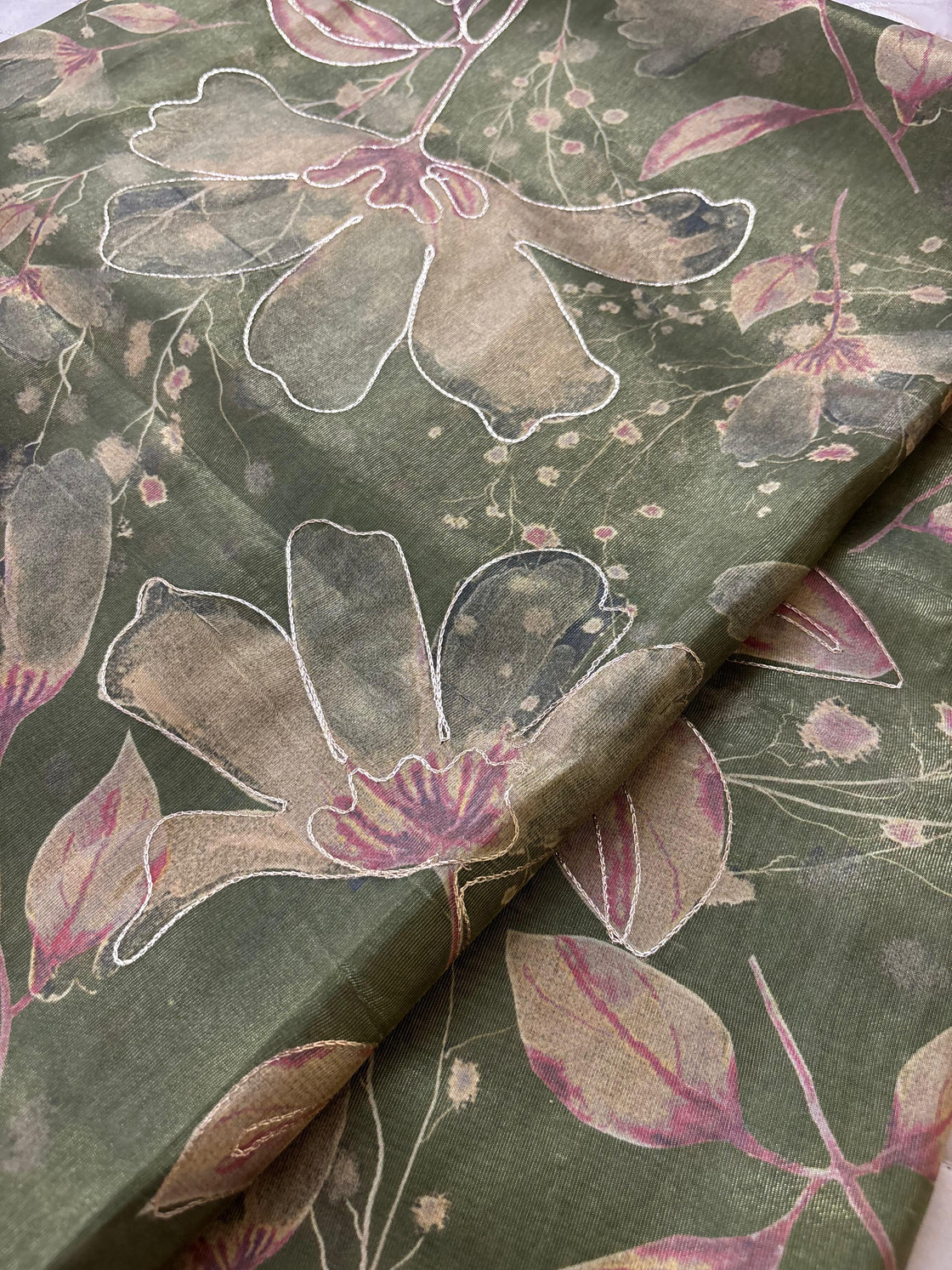 Green abstract tissue silk saree