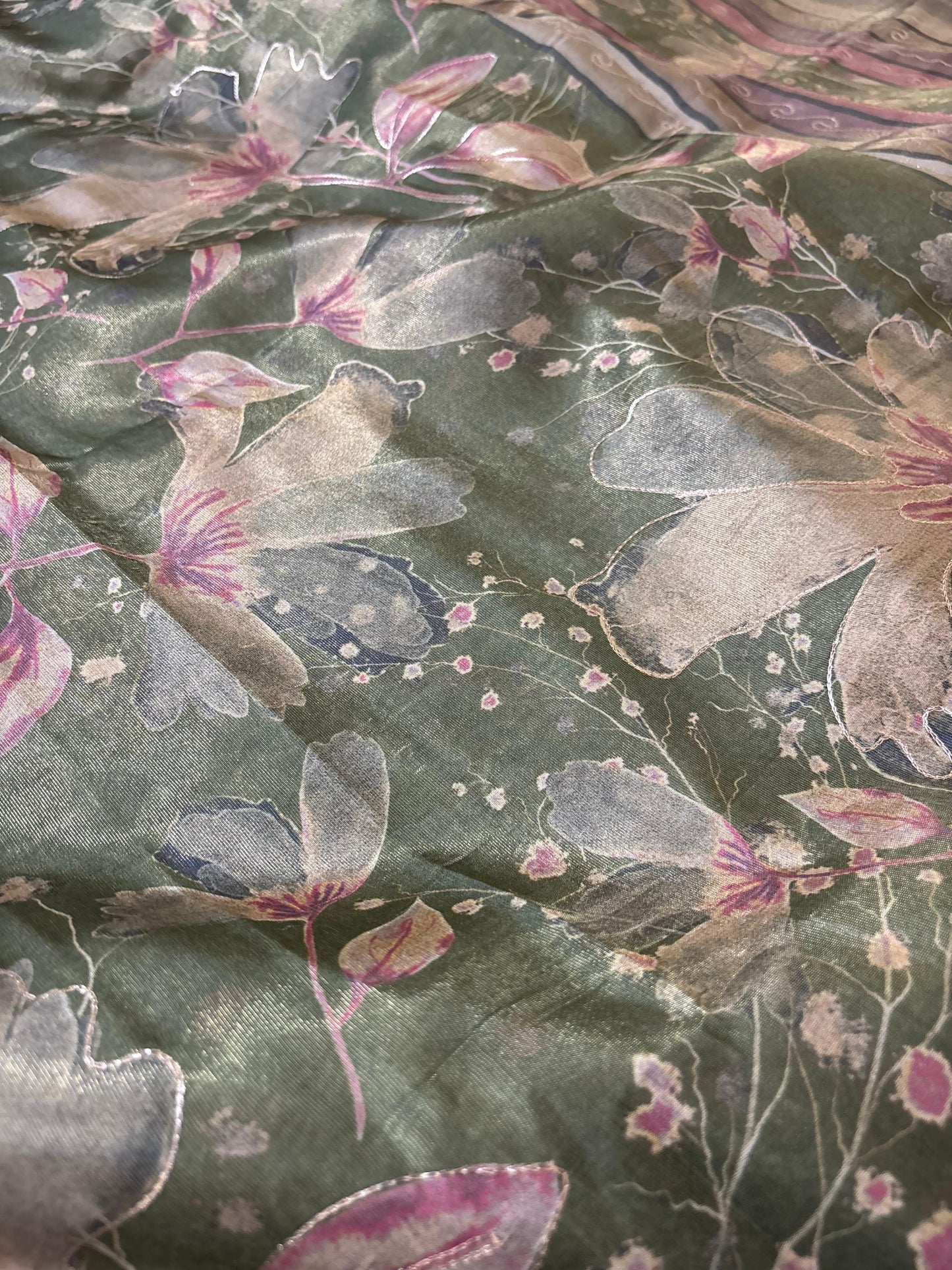 Green abstract tissue silk saree