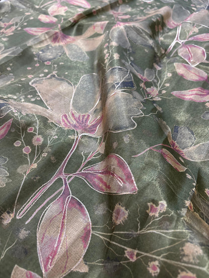 Green abstract tissue silk saree