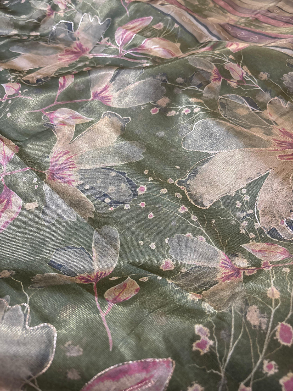Green abstract tissue silk saree