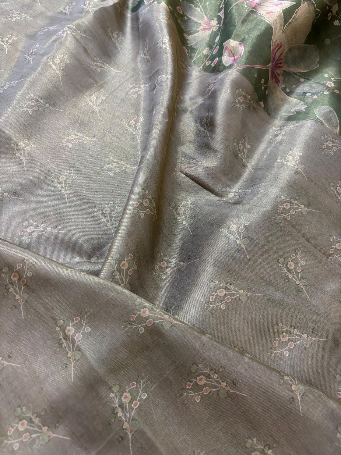 Green abstract tissue silk saree