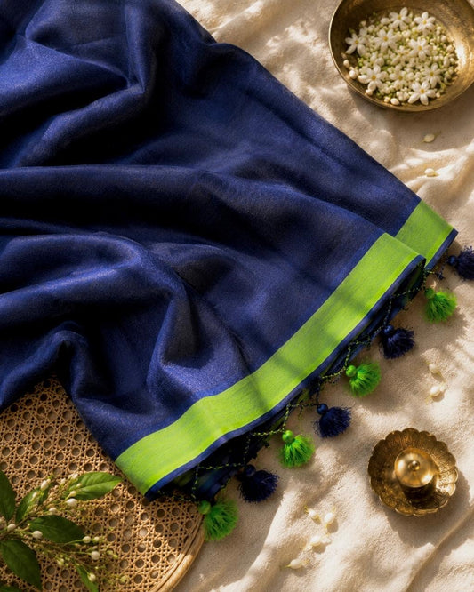 Blue green cotton saree
