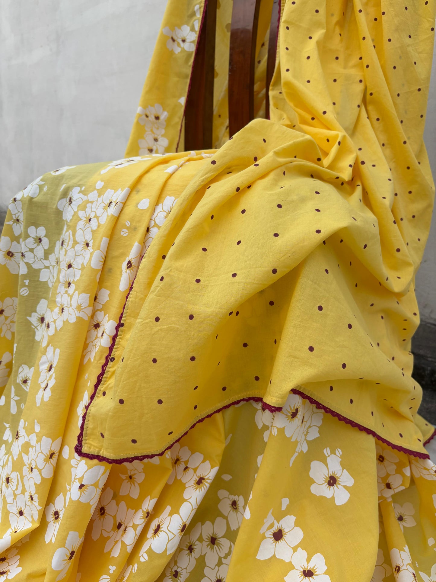 Yellow summer child block printed mulmul saree