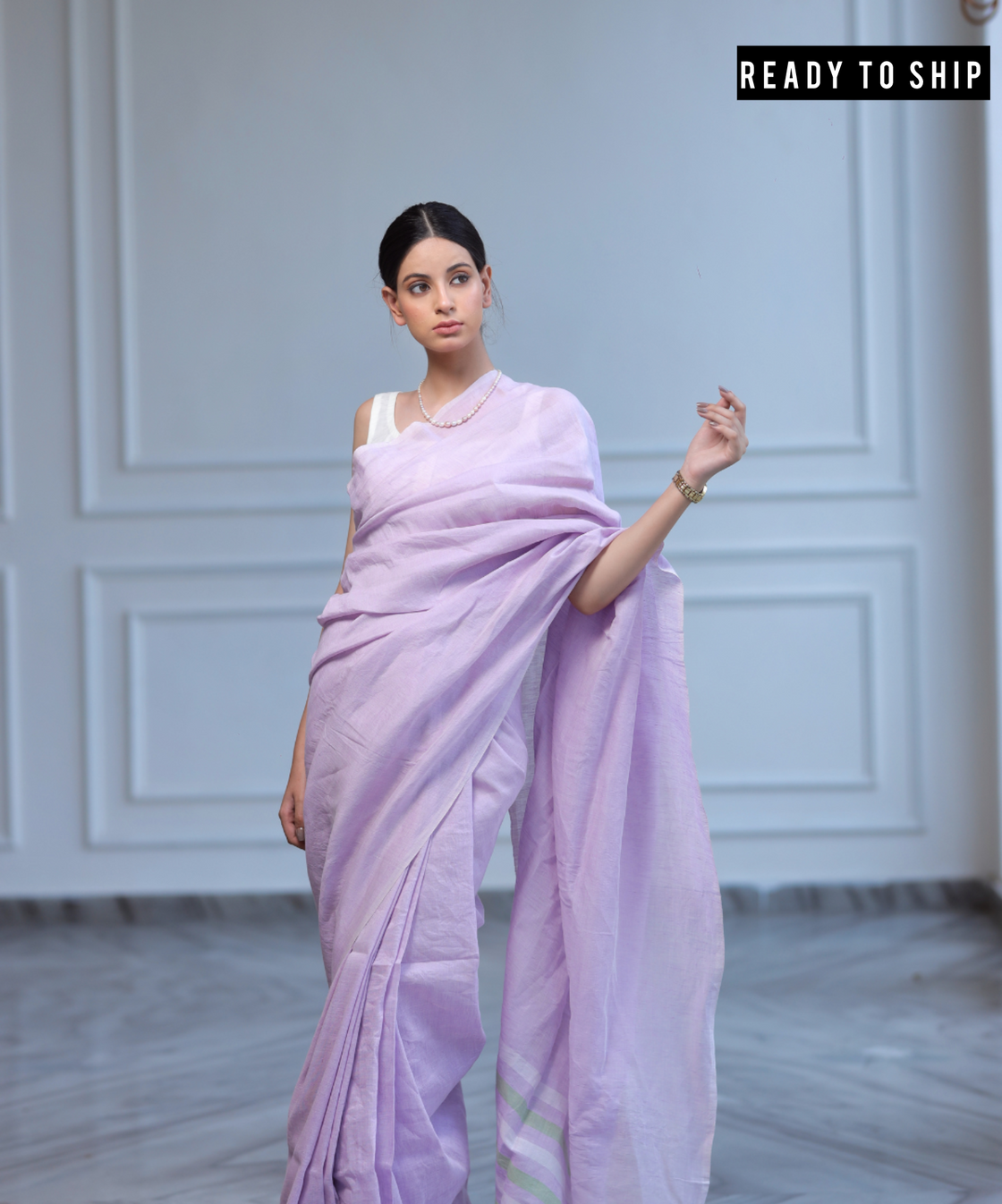 Lavender handwoven linen saree