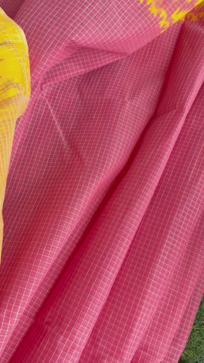 Pink Yellow Bengal Jamdani Cotton Saree