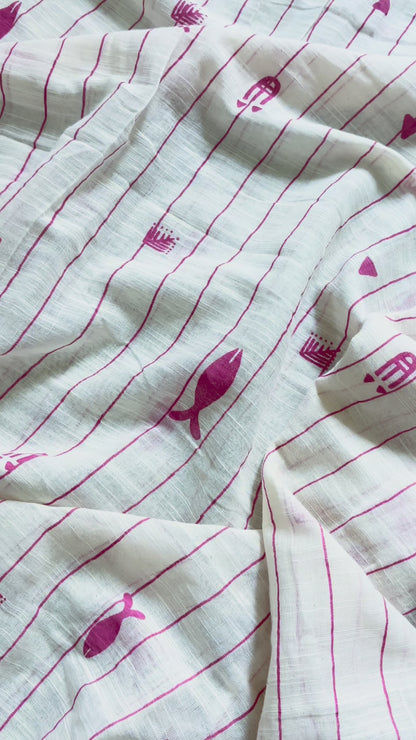 Pink Fin Lagoon Handwoven Saree