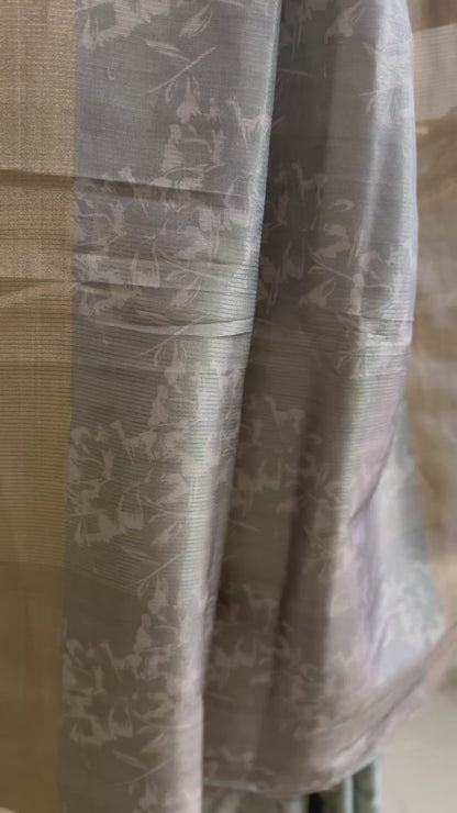 Green abstract floral saree