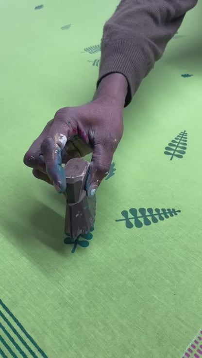 Green summer breeze block printed mulmul saree