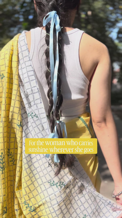 Yellow summer vibes block printed mulmul saree