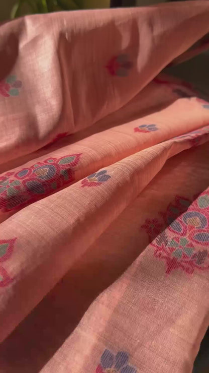 Peach chanderi cotton jamdani saree