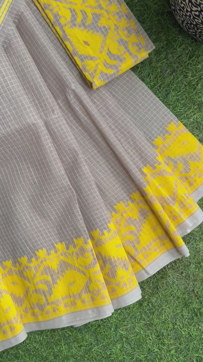 Beige Yellow Bengal Jamdani saree