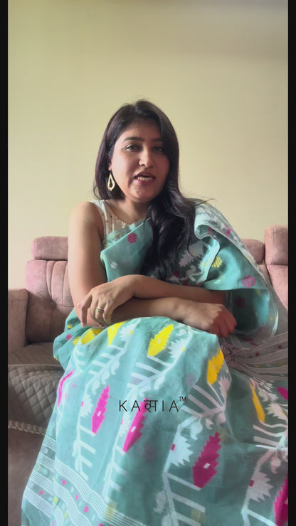 Sage Green Dhakai Jamdani Saree