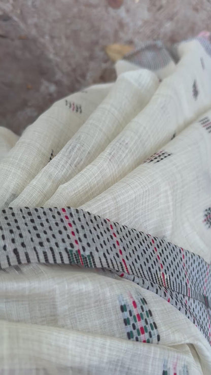 Off white chanderi cotton kantha saree
