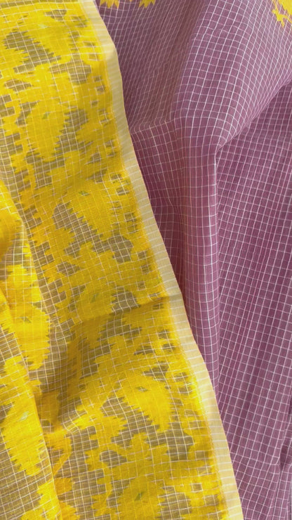 Lilac Yellow Bengal Jamdani Saree