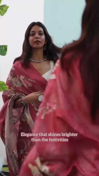 Pink floral French knot saree