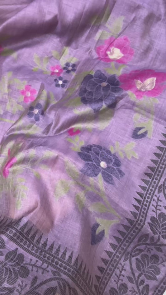Purple chanderi jamdani saree