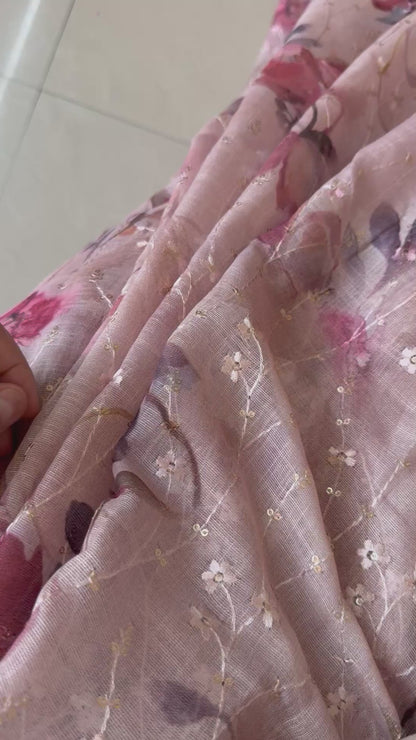 Light pink thread embroidered saree